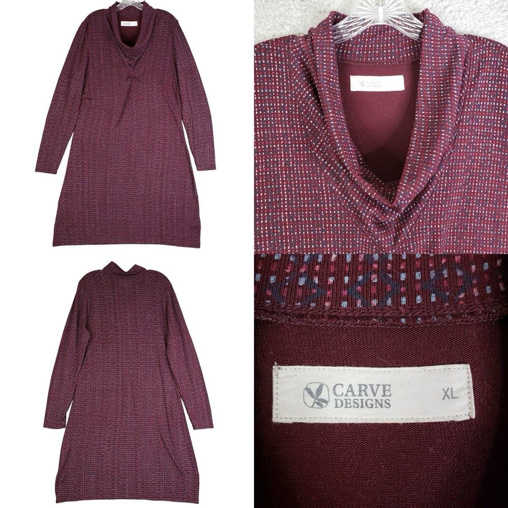 Carve Designs Sweater Dress Women’s Size XL Geometric Cowl Neck Twist Front Knit